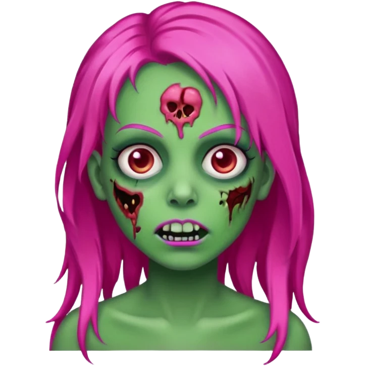 Create a zombie emoji in the style of an iPhone emoji, longo Hot pink hair emoji