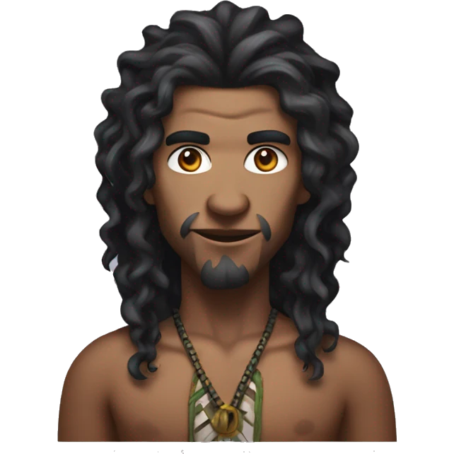 A modern witchdoctor, a male pointed ears with long black curly hair. emoji