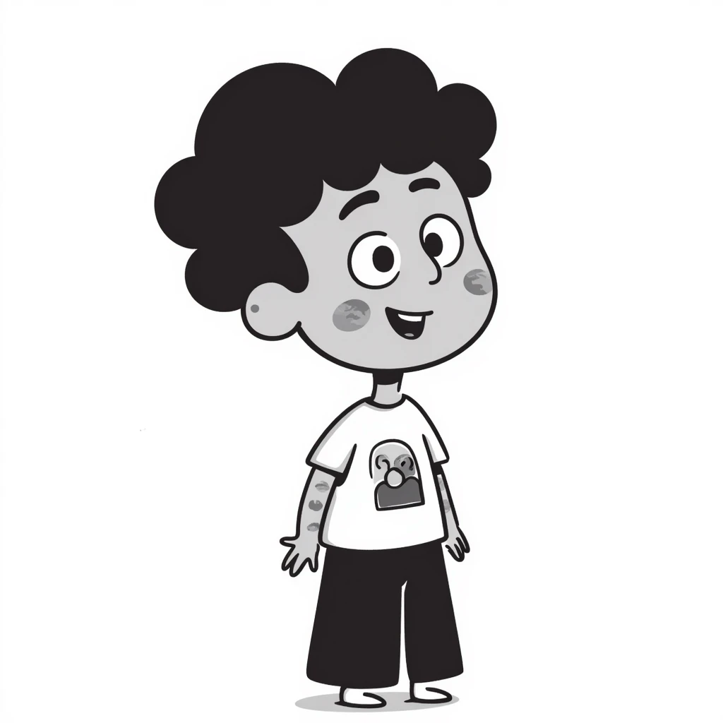 hand-drawn character with uneven skin tone representing hyperpigmentation, playful emoji
