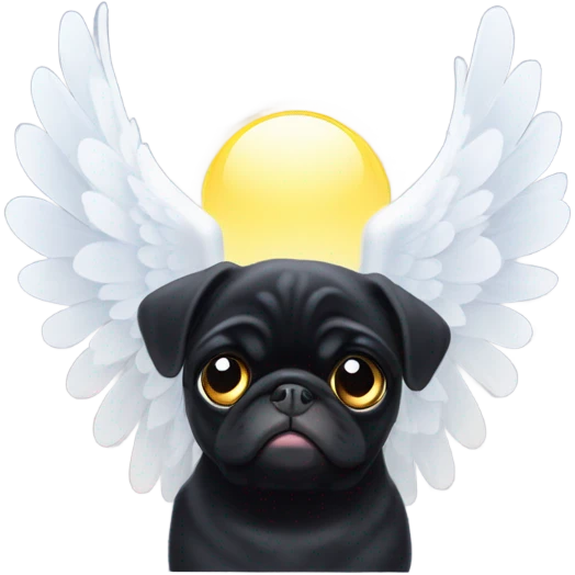 Black Pug with angel wings and halo emoji