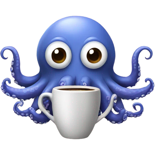 Octopus drinking coffee in all eight arms emoji