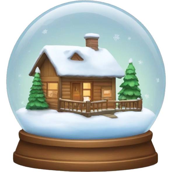A snow globe with a cabin and a small family emoji