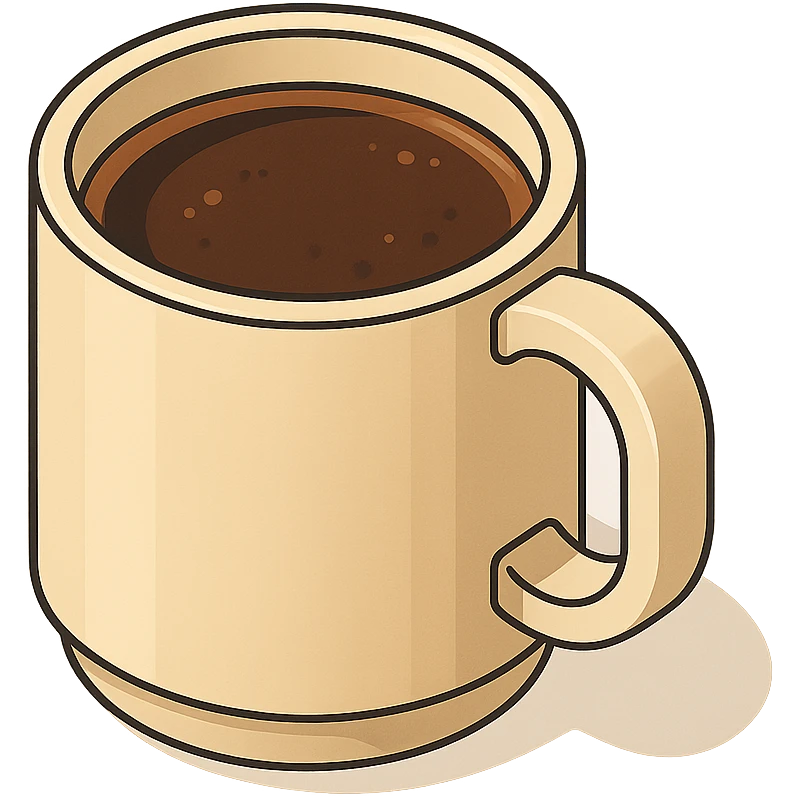 coffee in a large mug with handle, isometric view, 2D isometric style, detailed drawing, detailed shadows and highlights, clean contours, soft lighting, transparent background emoji