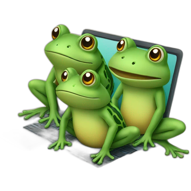 three frogs drawing with a laptop emoji