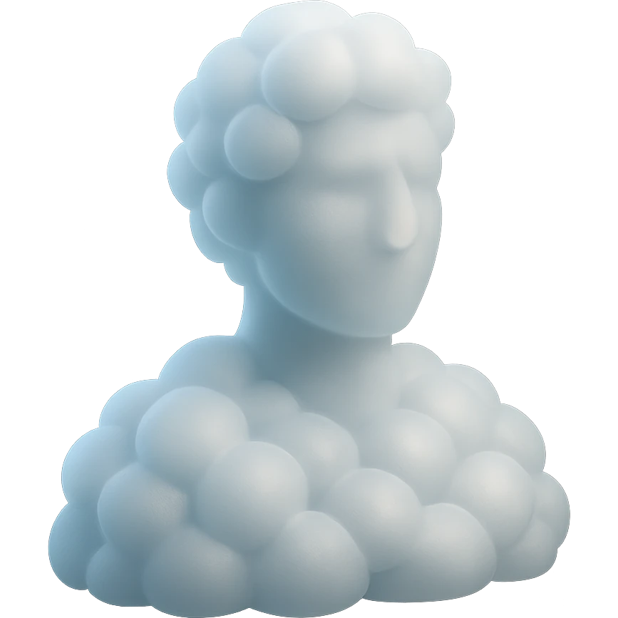 A person from the shoulders up, entirely composed of fluffy white convex clouds emoji
