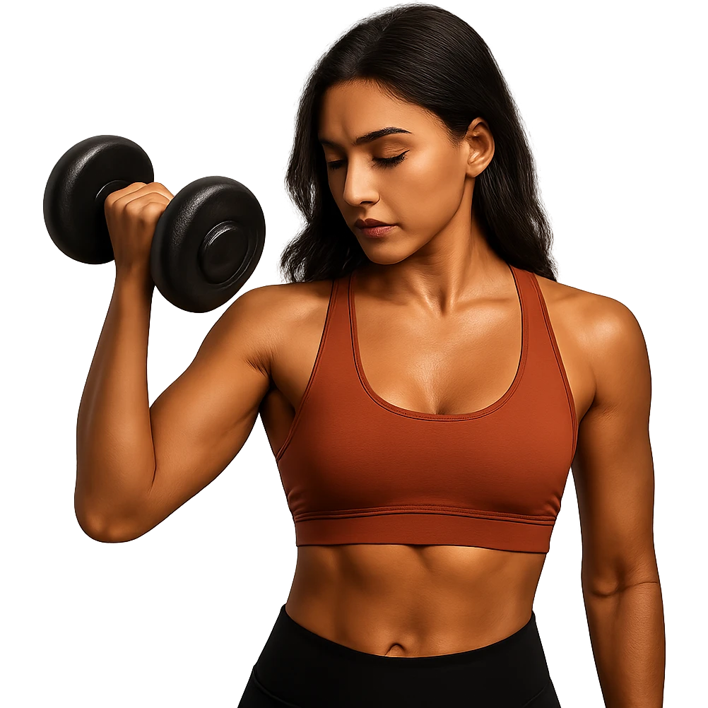 tan brunette woman lifting weights, variation 1 emoji