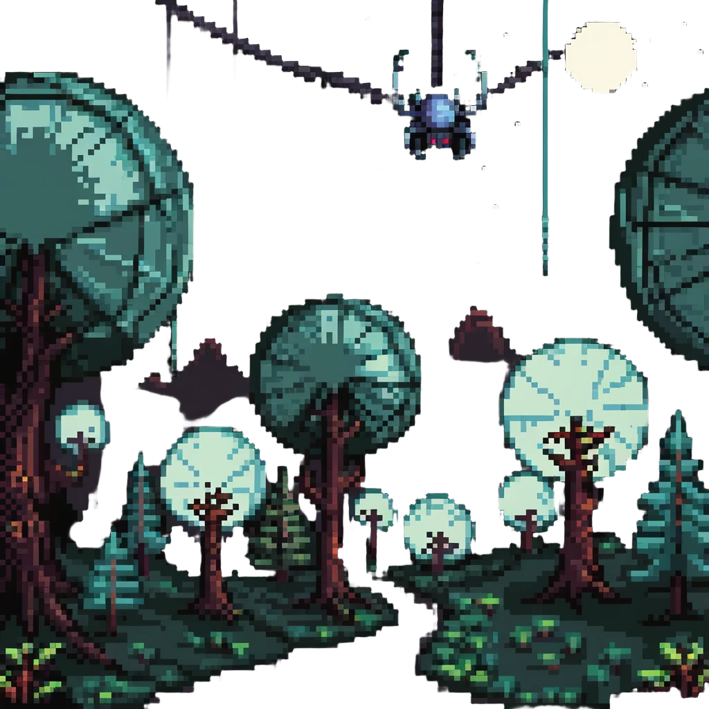 alien planet with giant trees and spider web cities emoji