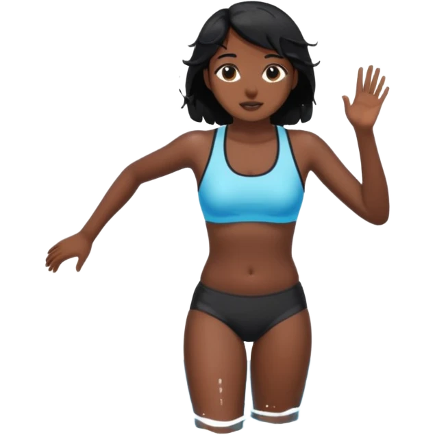 A girl swimming in Goan ocean. Girl should have black hair, clothes should be shorts and tank top or sports bra because she is indian emoji