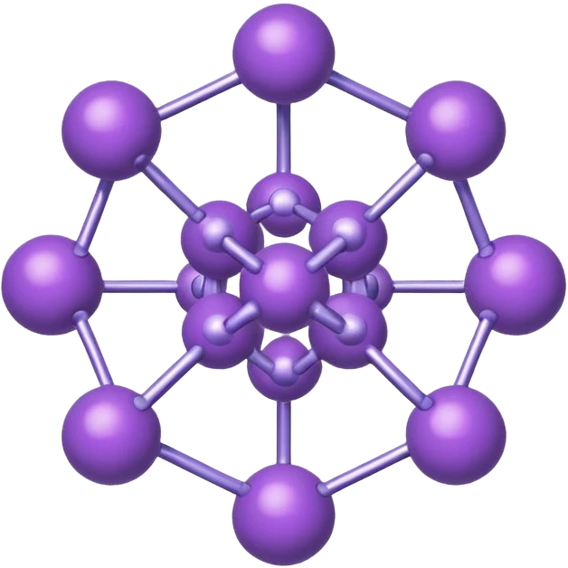 group of purple atoms linked to a central yellow nucleus, white background emoji