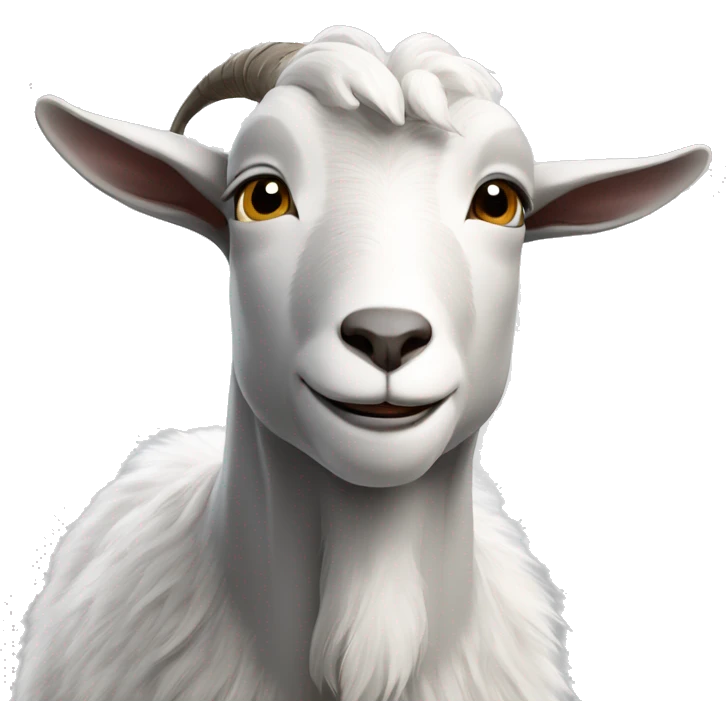 a grey and white goat squinting its eyes because there strong wind coming in its face emoji