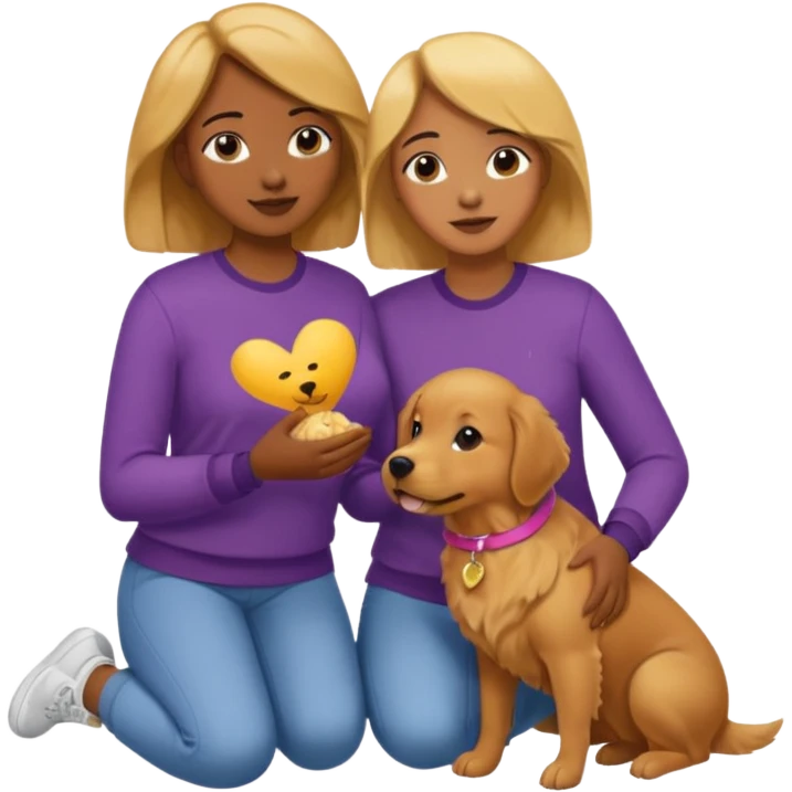 lesbian couple with brown and golden dog emoji