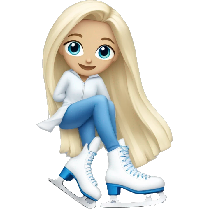 Blonde hair and blue eyed woman wearing white ice skates emoji