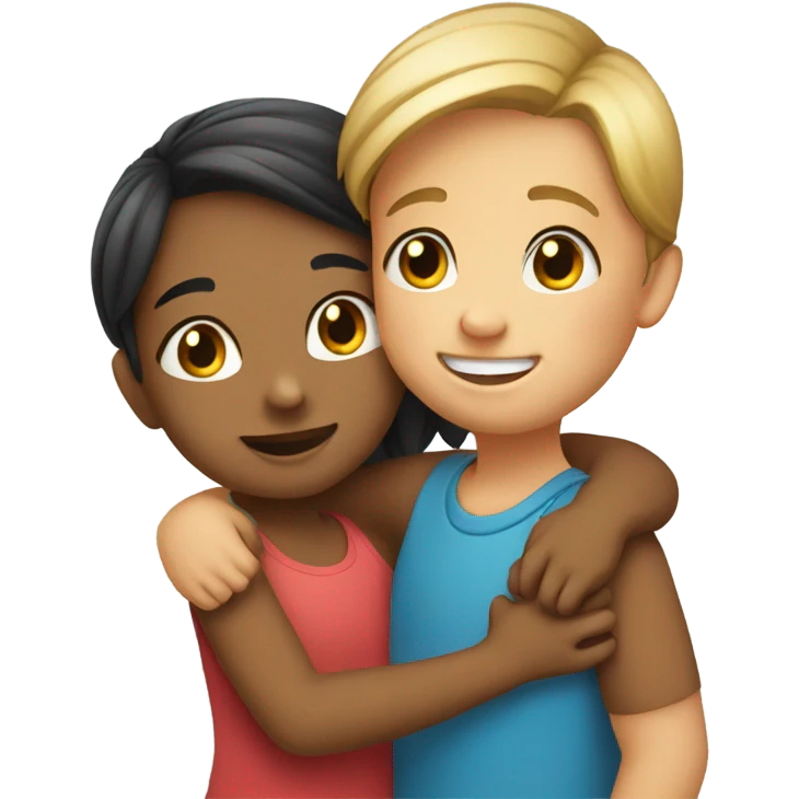 smiling girls with boy hug emoji