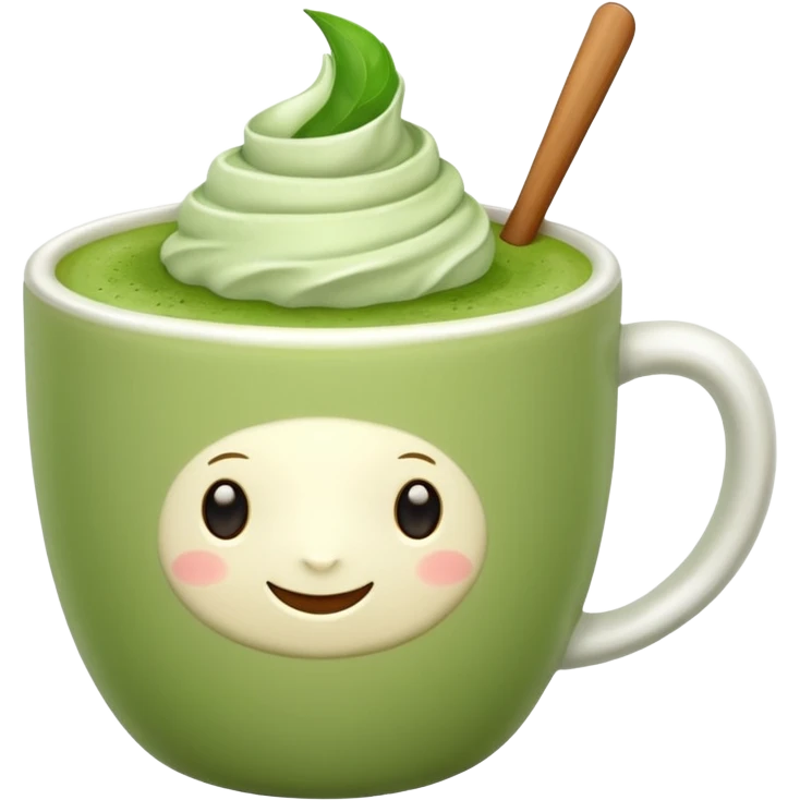 matcha latte in a cup without a spoon and without a face emoji