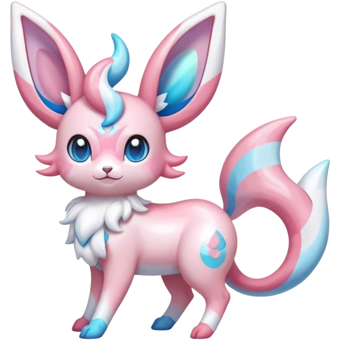 Shiny Exotic Colorful Ethereal Sparkly Sylveon-Flaaffy-Amaura-Aurorus-Fakémon-hybrid-creature (full body)  emoji