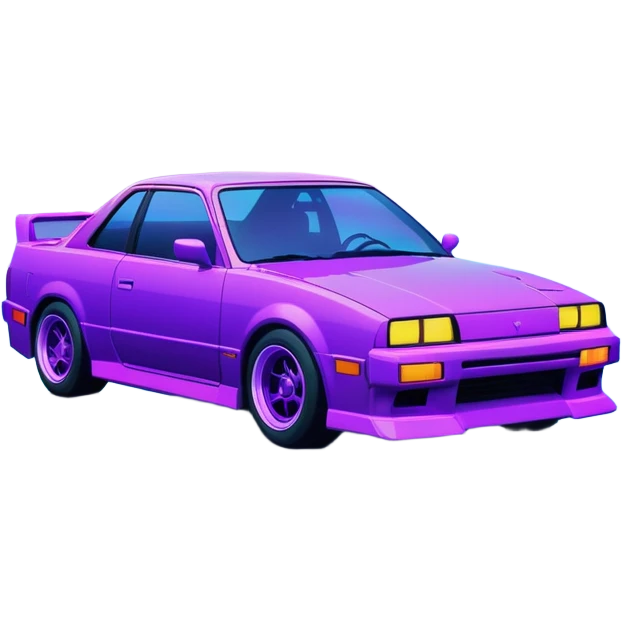 purple japanese car drifting under neon lights, foggy lakeside night, vaporwave colors, long exposure streaks, melancholic wavephonk vibe emoji