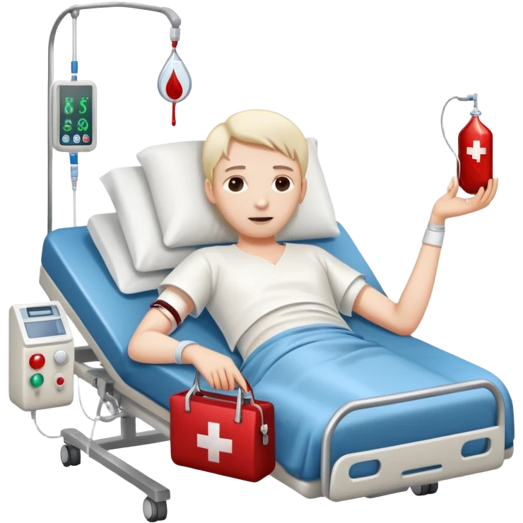 patient lying in a hospital bed with a blood bag connected to their arm emoji