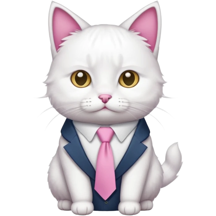 White cat with pink tie on the head emoji