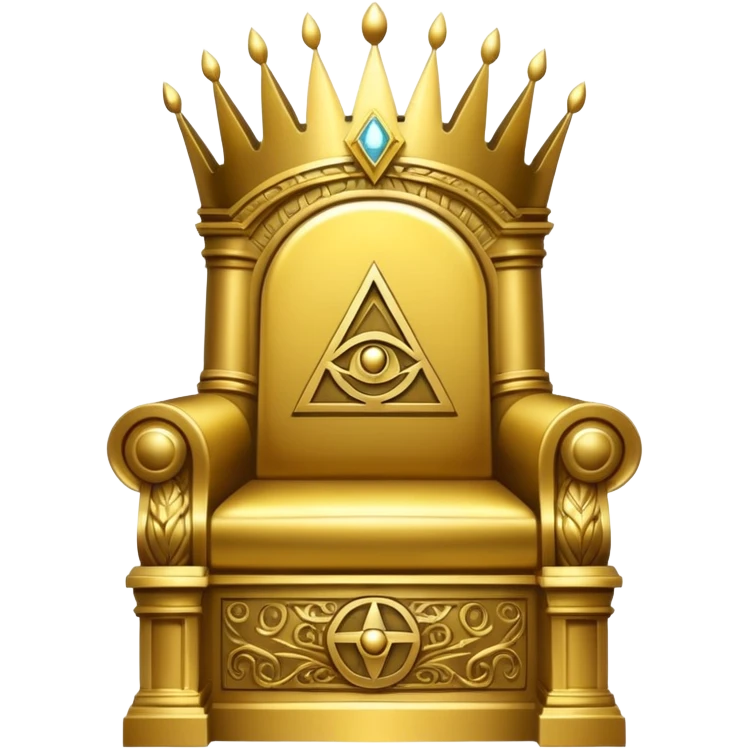 wide big iron gold Illuminati throne with glowing Illuminati symbol emoji