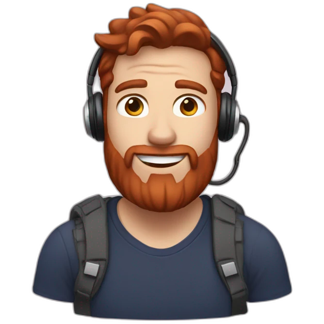 a men with brown hair and a red beard and airpods emoji