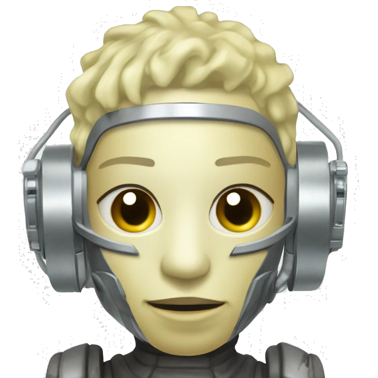 Pastel light yellow hair cyborg with silver respirator mask and circuits emoji