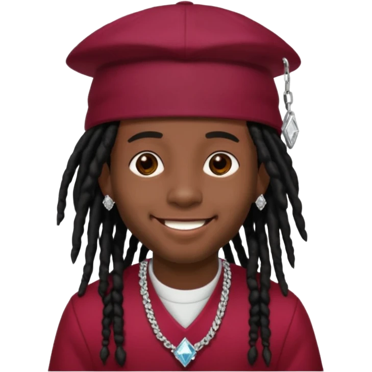 Black boy with black dreads and a burgundy Phillies hat with a diamond chain that says MOB emoji