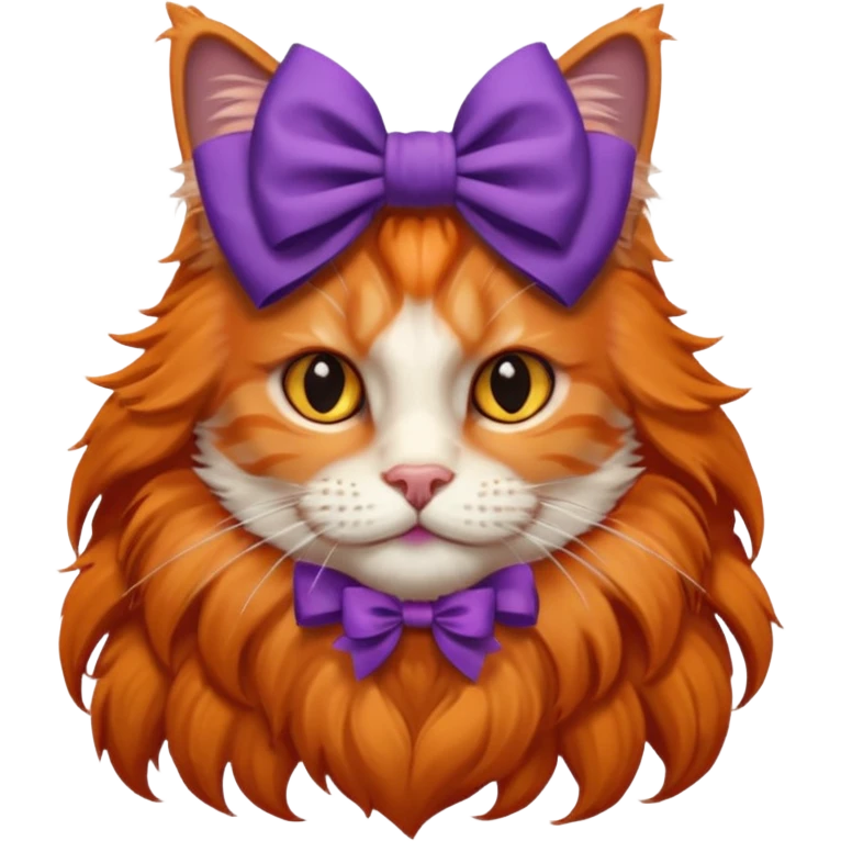 Ginger Mainee-coon with purple bow only on head emoji