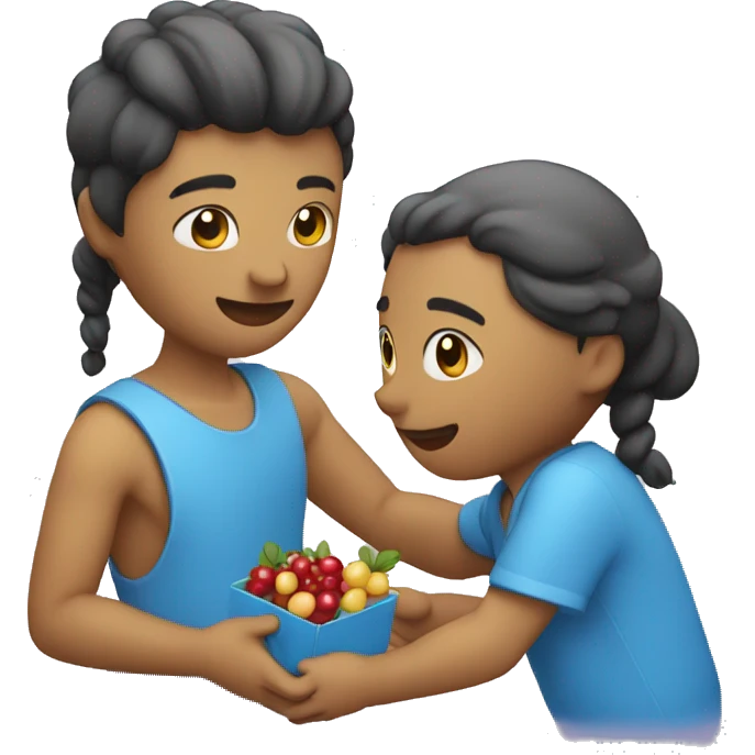 show two persons are exchanging blue berries as gift emoji