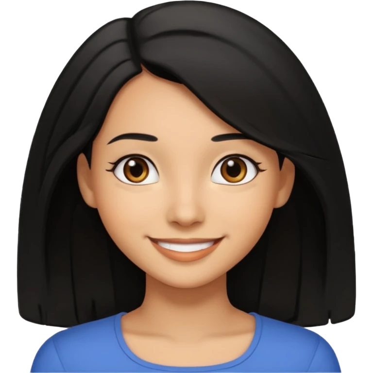 emoji of a light brown skinned female with shoulder length black hair, smiling emoji