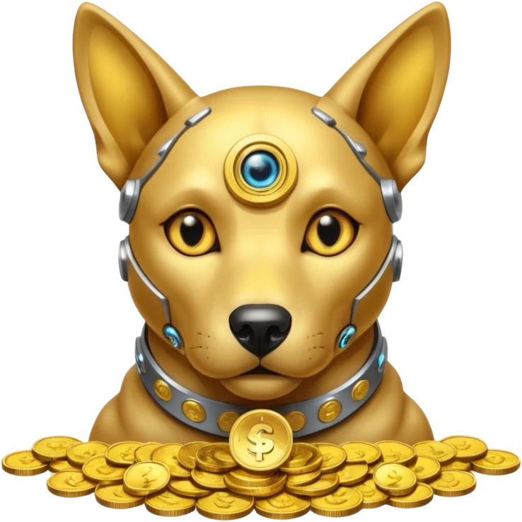 i want to create a dog cyberdog like from cyberpunk with one cyberpunky eye and he looks greedy with golden coins emoji