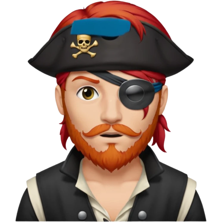 Red headed pirate wearing one eyepatch covering his eye emoji