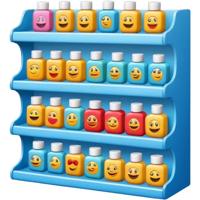 emoji of front view beauty product shelf with last item with brand label emoji