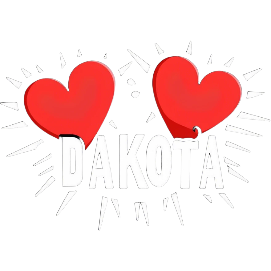 The word Dakota exploding with hearts emoji
