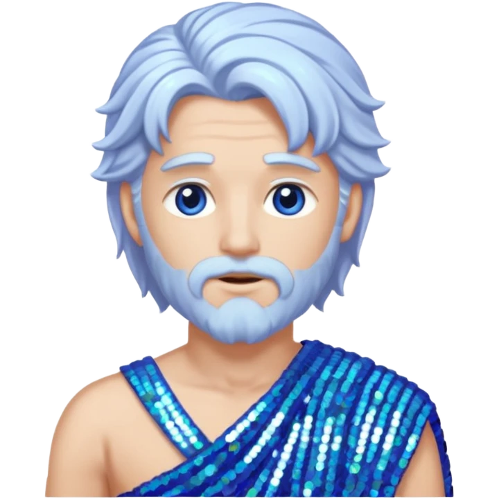 Uranus Sky God with long white hair, periwinkle sequin toga emoji