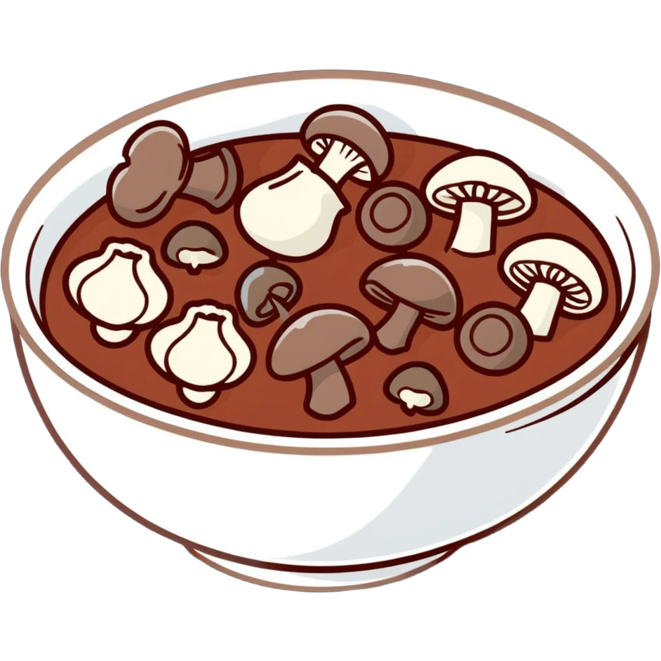 boeuf bourguignon in a serving bowl with mushrooms and pearl onions emoji