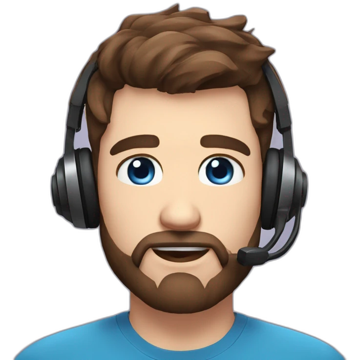 twitch emote husband with brown hair fade haircut and a full beard with blue eyes wearing gaming headset, with different emotions emoji