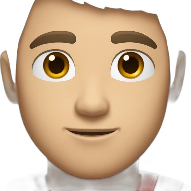 a white male teenager with very short dark hair and brown eyes in a red ferrari jersey emoji