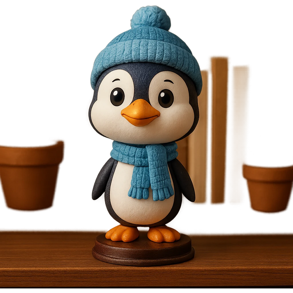 penguin with a scarf and hat, winter theme emoji