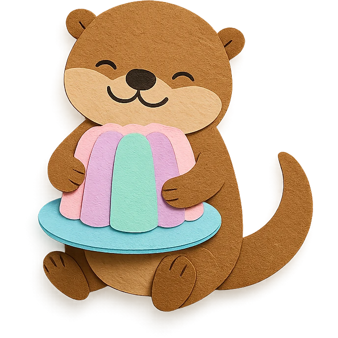 otter hugging pastel jelly cake in paper-craft style emoji
