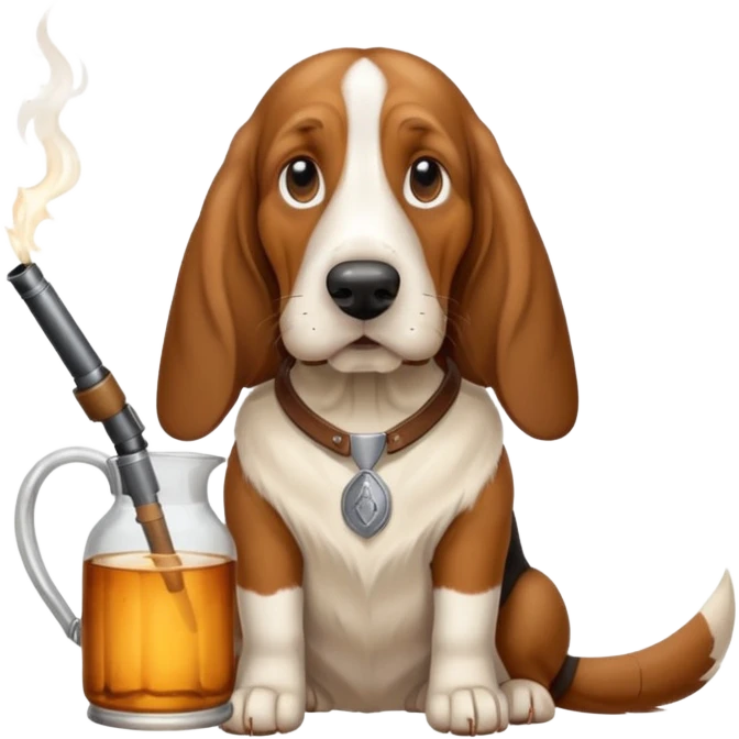 hillbilly basset hound with moonshine and a gun emoji