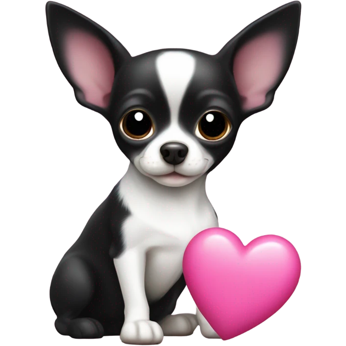 Black and white chihuahua with pink heart emoji
