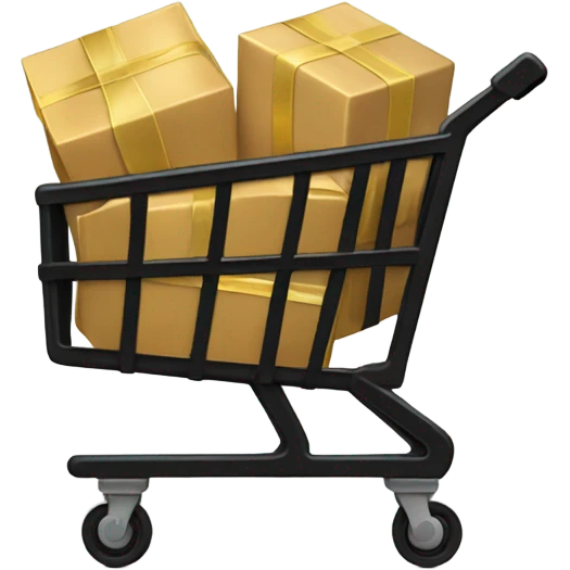 Black shopping cart filled with brown and gold boxes emoji