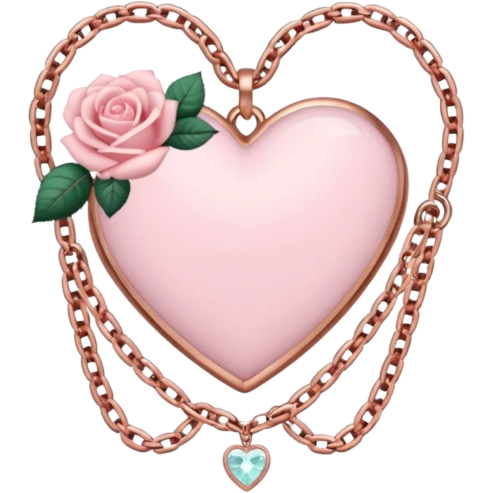 Rose-gold heart shape with chains and crystals and pastel pink roses adorning it emoji