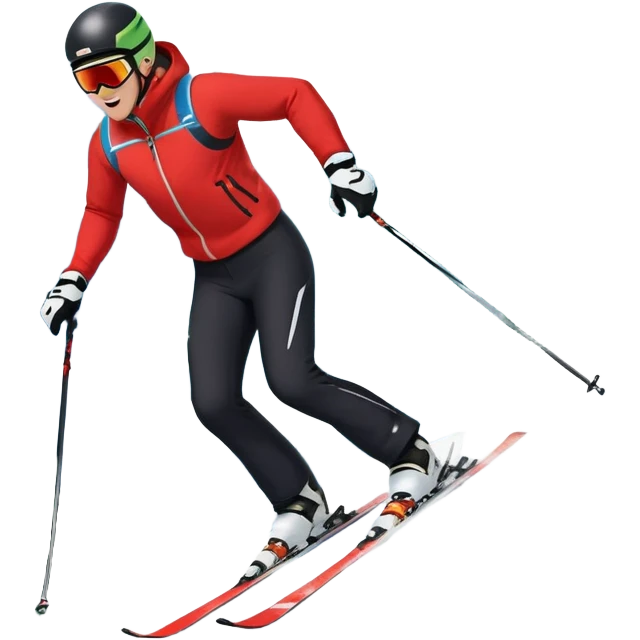 An icon featuring snowy peaks, pine trees, and a picturesque mountain landscape with a skier racing down a snow-covered slope. The sky is blue with soft clouds, capturing the thrill and beauty of alpine skiing. Transparent background highlights the excitement and serenity of winter sports. emoji