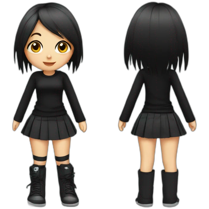 full body curvy emo girl sits black skirt emoji