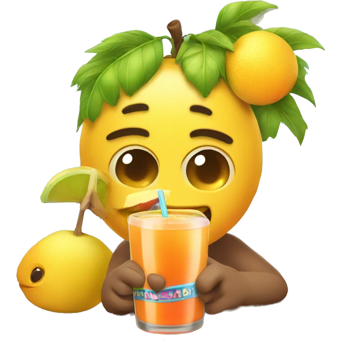 emoj having a holding fruits and drink a juice on a sunny day emoji