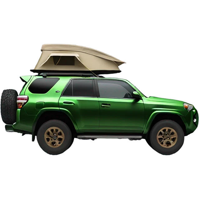 Green 4runner with bronze wheels and a rooftop tent emoji