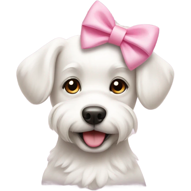 ￼ a white dog, cute dog with a bow that’s pink pink emoji