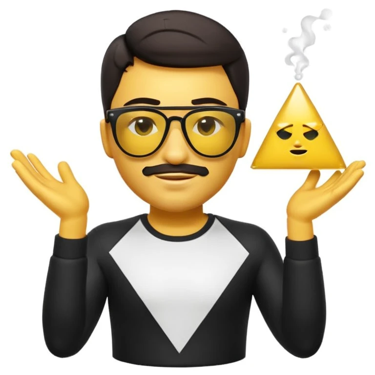 3D apple-style emoji of a stylish man with sunglasses, white t-shirt, black pants, performing Salt Bae pose, sprinkling salt, yellow emoji skin, triangle eyes, confident smirk, white background, soft shadow, glossy look emoji