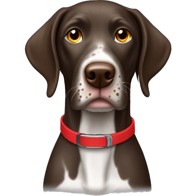 Brown spotted German short haired pointer  with ticking with red collar  emoji